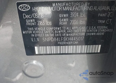 2019 Hyundai Elantra Sel из США, поврежденный, VIN 5NPD84LF5KH445017